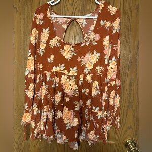 American Eagle Outfitters Floral Rust Blouse